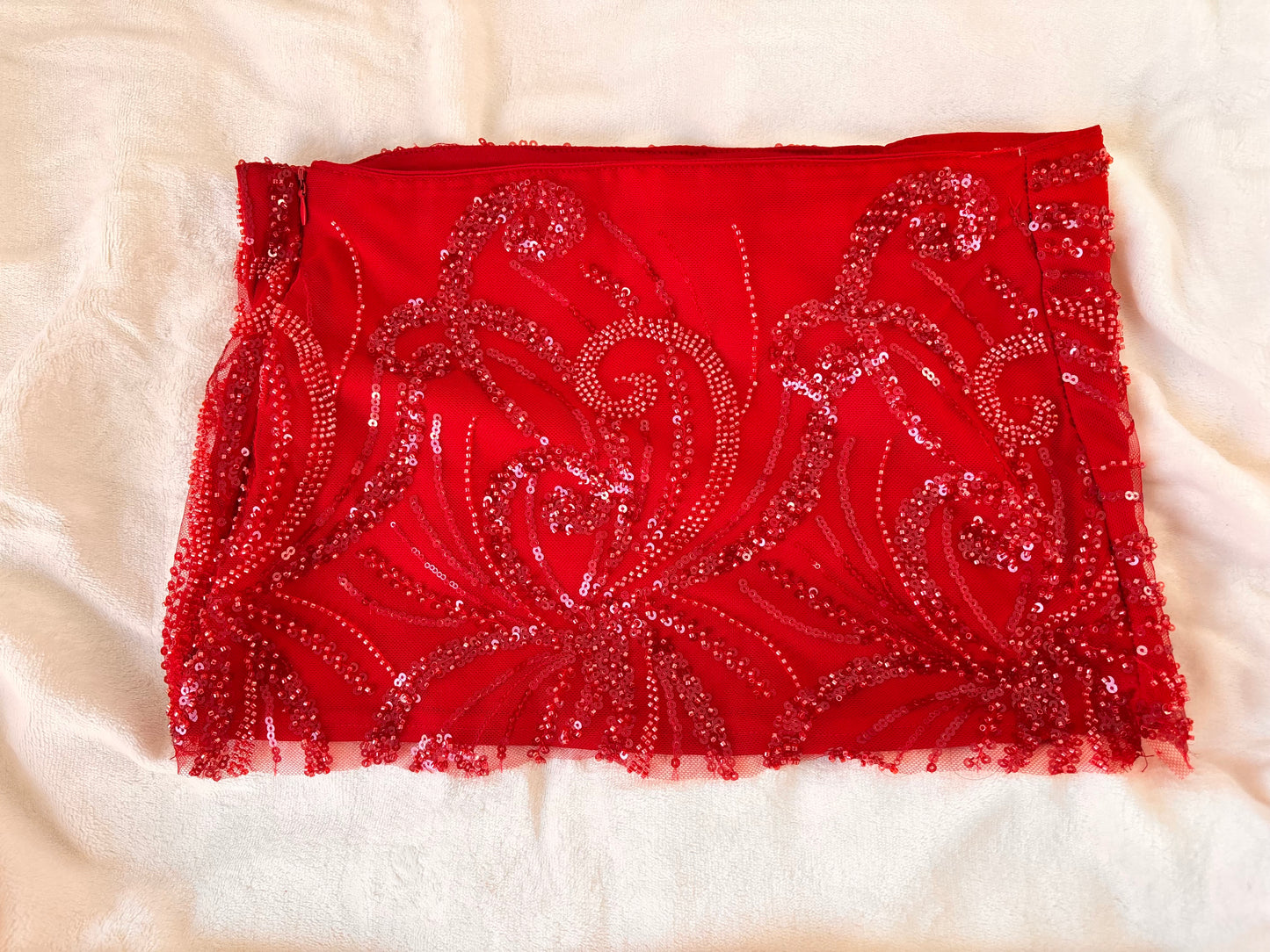 Red beaded mini skirt