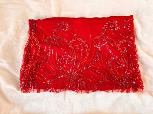 Red beaded mini skirt