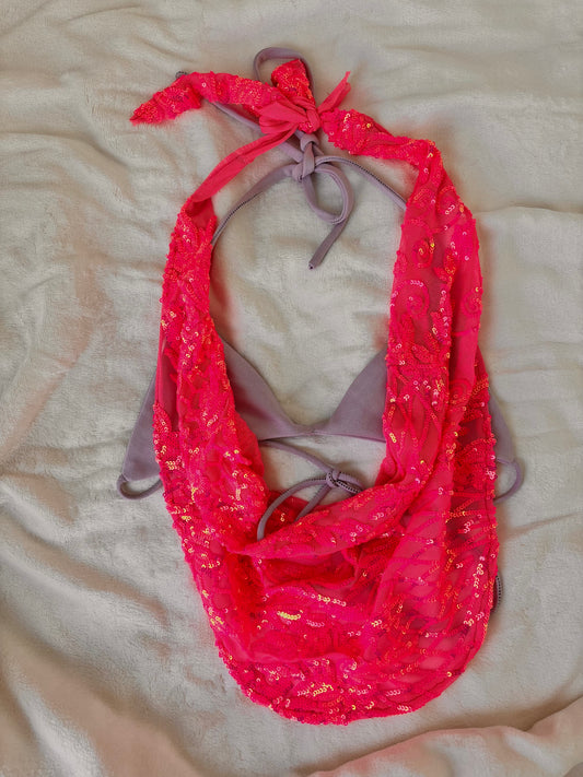 Pink beaded halter top bralette