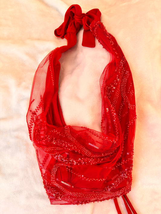 Red beaded halter top